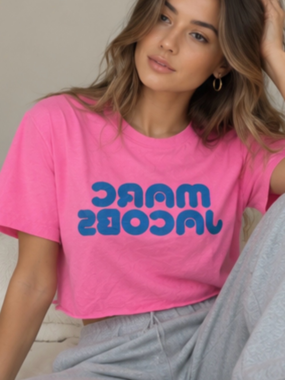 Marc Jacobs The Day-Glo T-Shirt Hot Pink Blue Logo Size M Made in USA